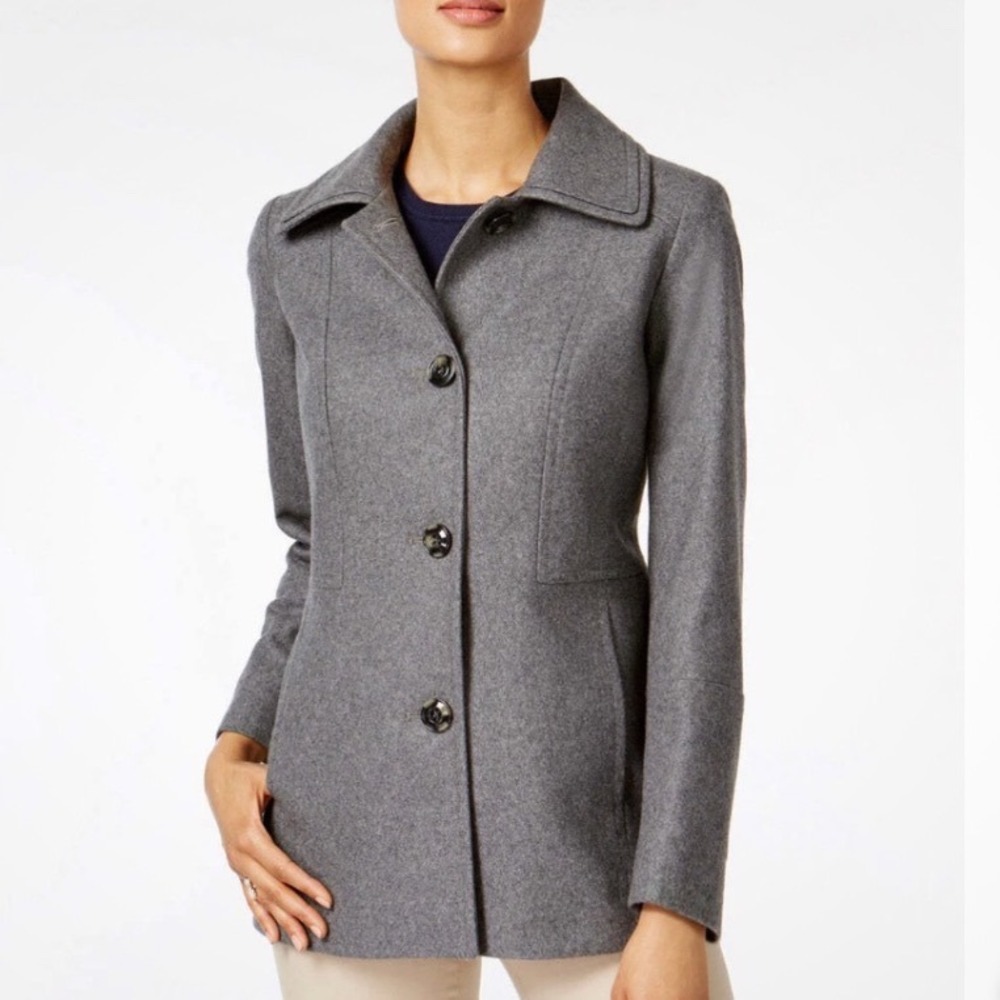 London‎ Fog Women's Charcoal Gray Peacoat Wool Blend Side Pockets Sz Medium